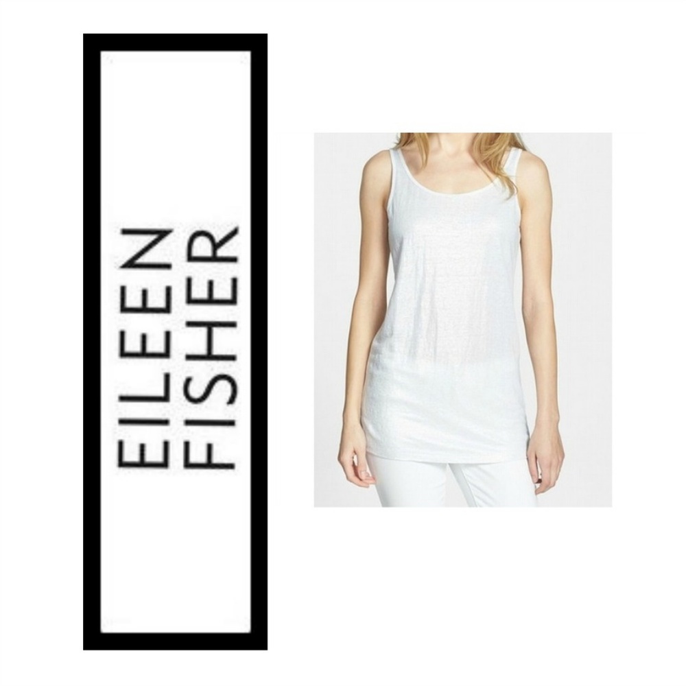 Eileen Fisher Organic Linen Jersey Tank Silver Shimmer PL MED NWT